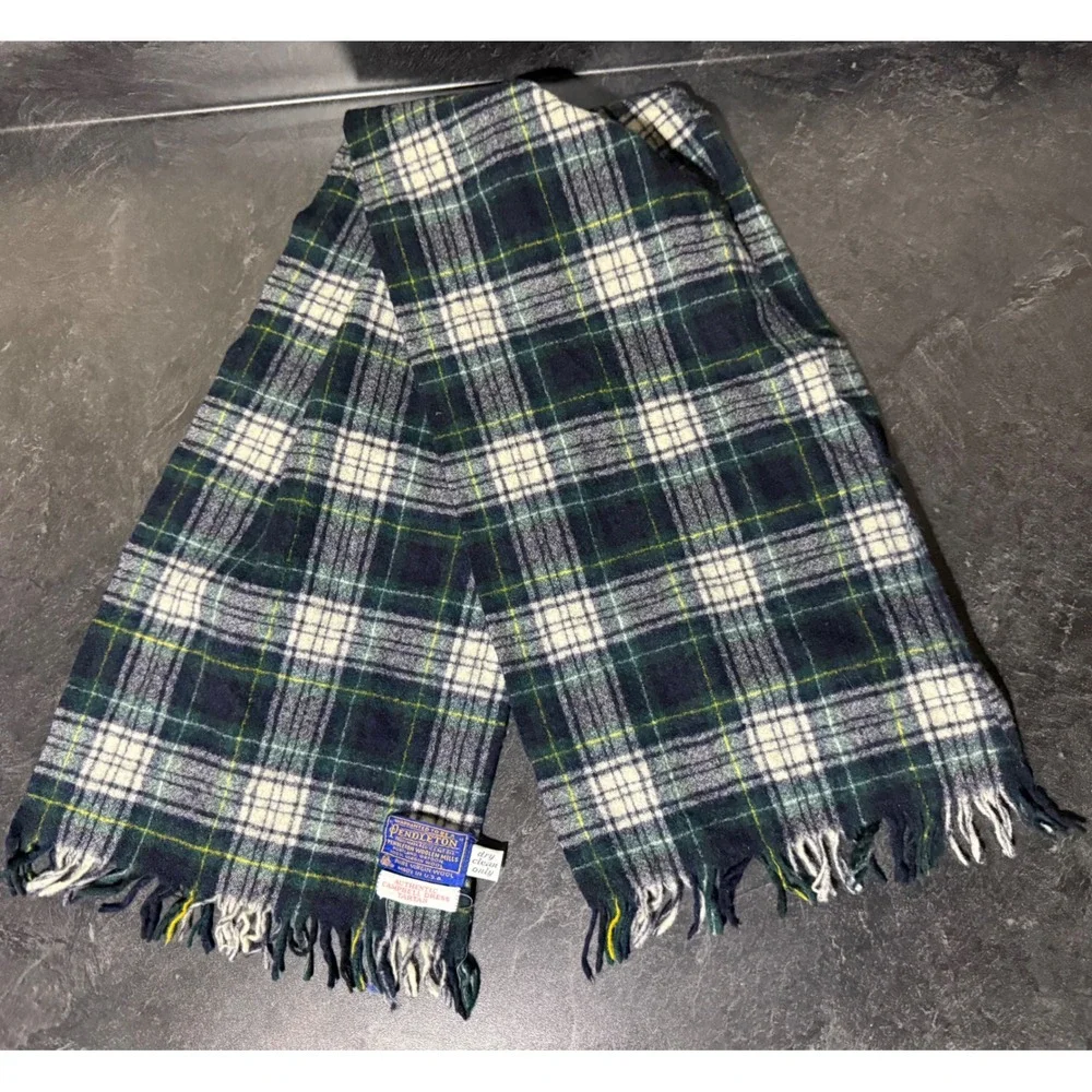 Pendleton Wool Scarf Authentic Campbell Dress Tartan Green Navy Plaid Made in US